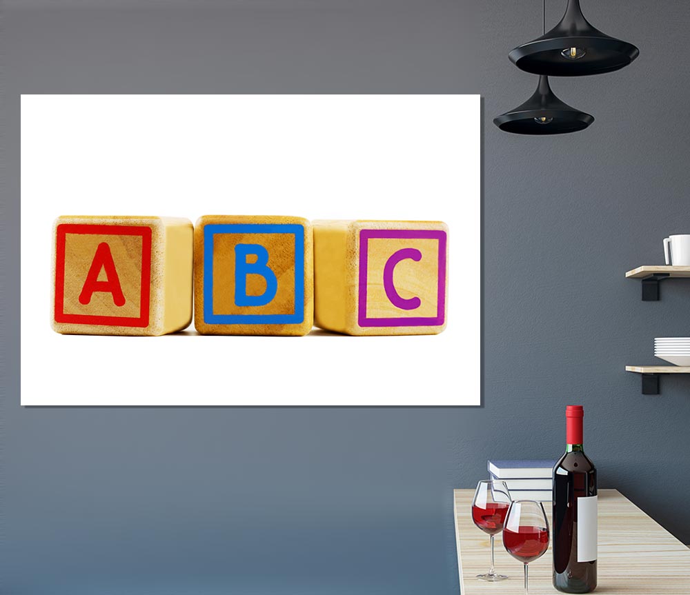 Three Alphabet Blocks White Print Poster Wall Art