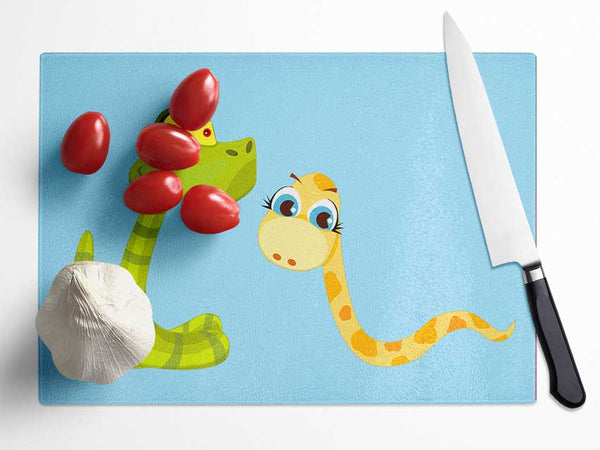 Two Snakes Baby Blue Glass Chopping Board