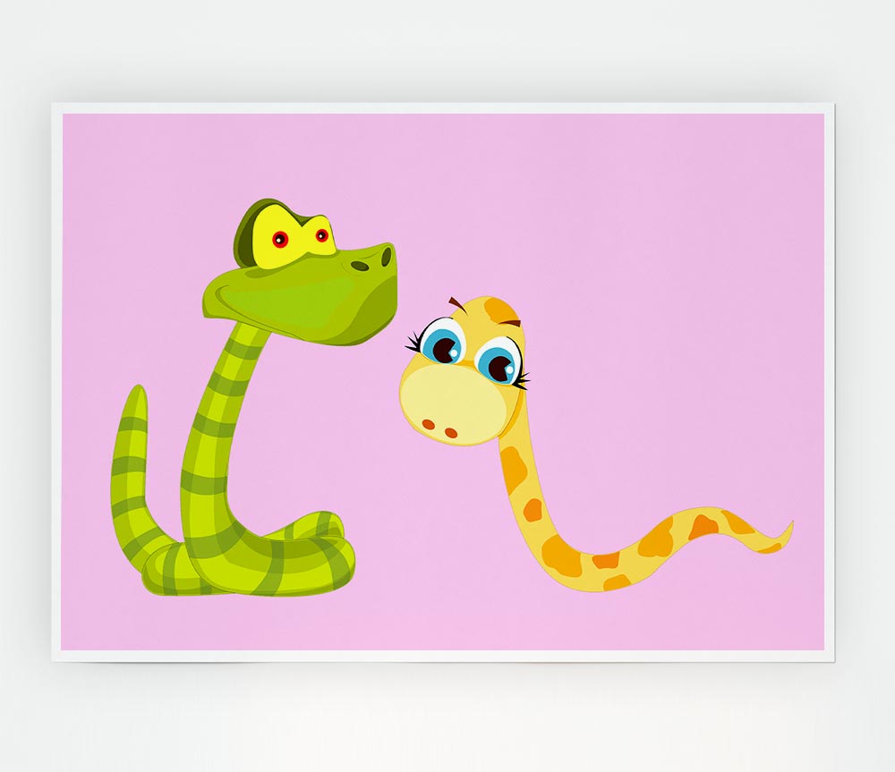 Two Snakes Pink Print Poster Wall Art