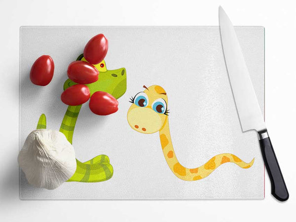 Two Snakes White Glass Chopping Board