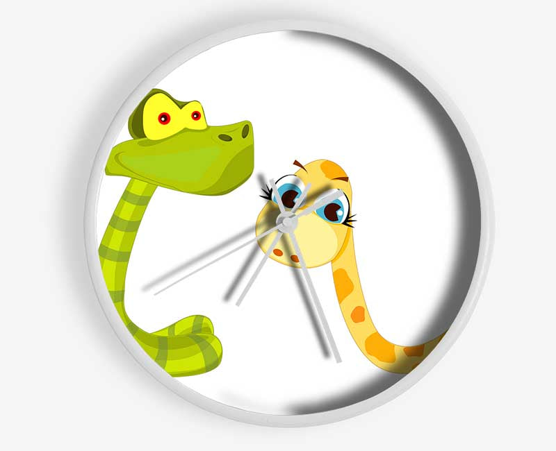 Two Snakes White Clock - Wallart-Direct UK