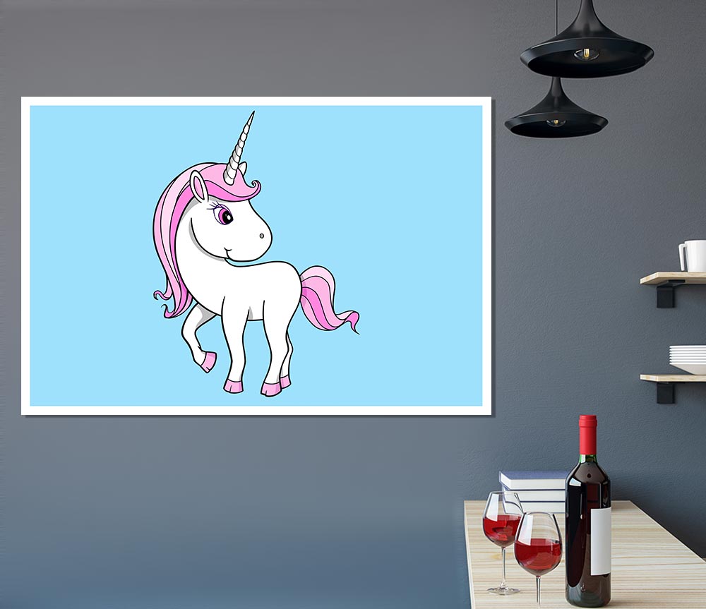 Unicorn Walking Baby Blue Print Poster Wall Art