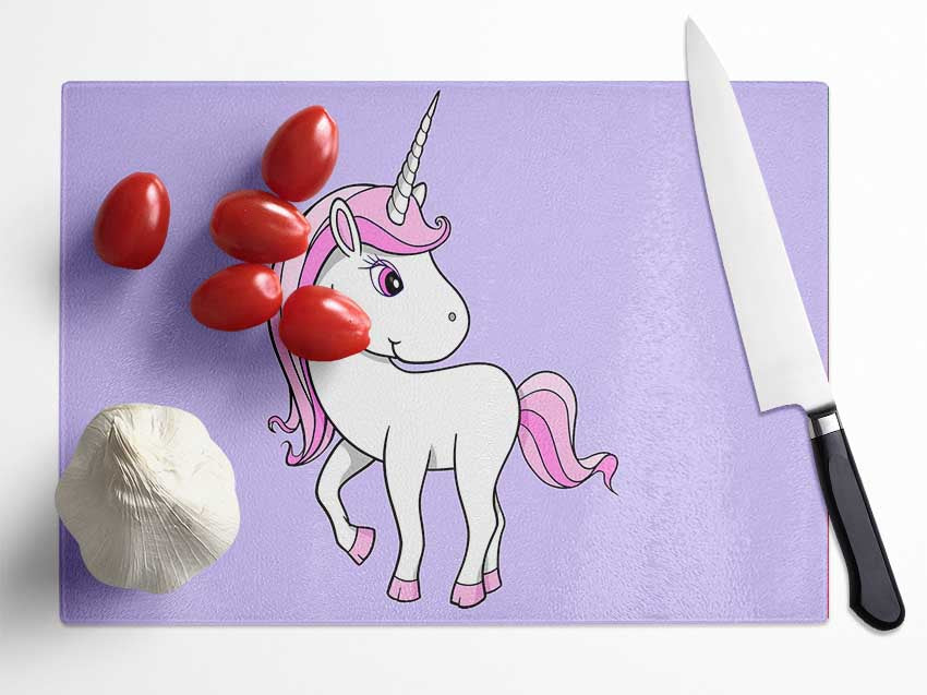 Unicorn Walking Lilac Glass Chopping Board