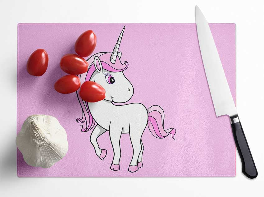 Unicorn Walking Pink Glass Chopping Board