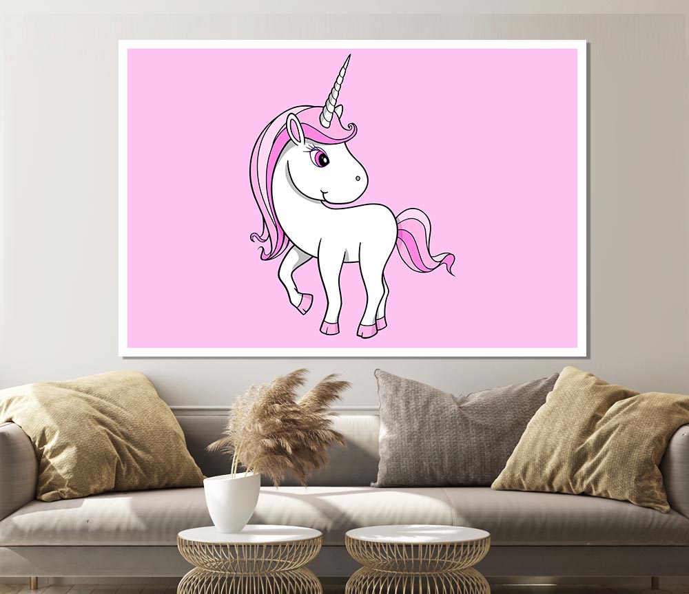 Unicorn Walking Pink Print Poster Wall Art