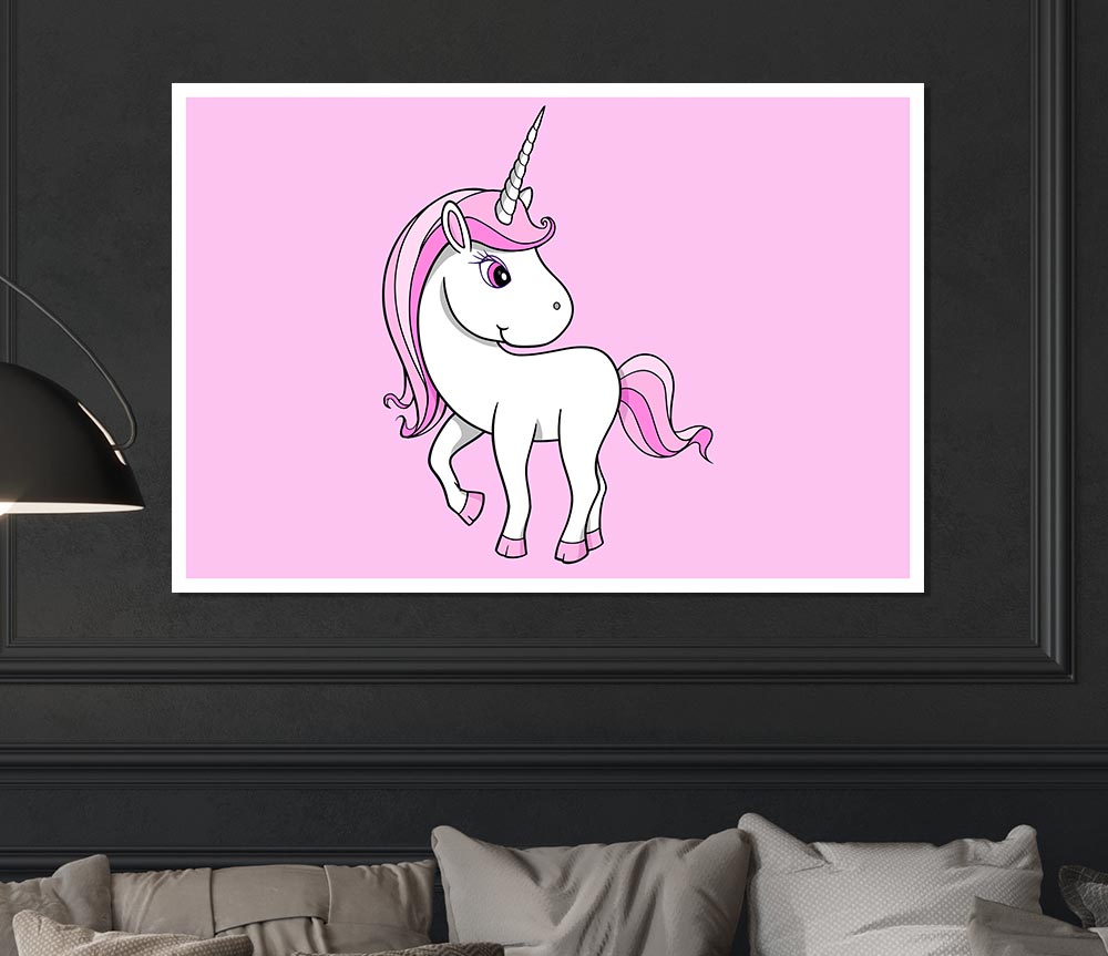 Unicorn Walking Pink Print Poster Wall Art