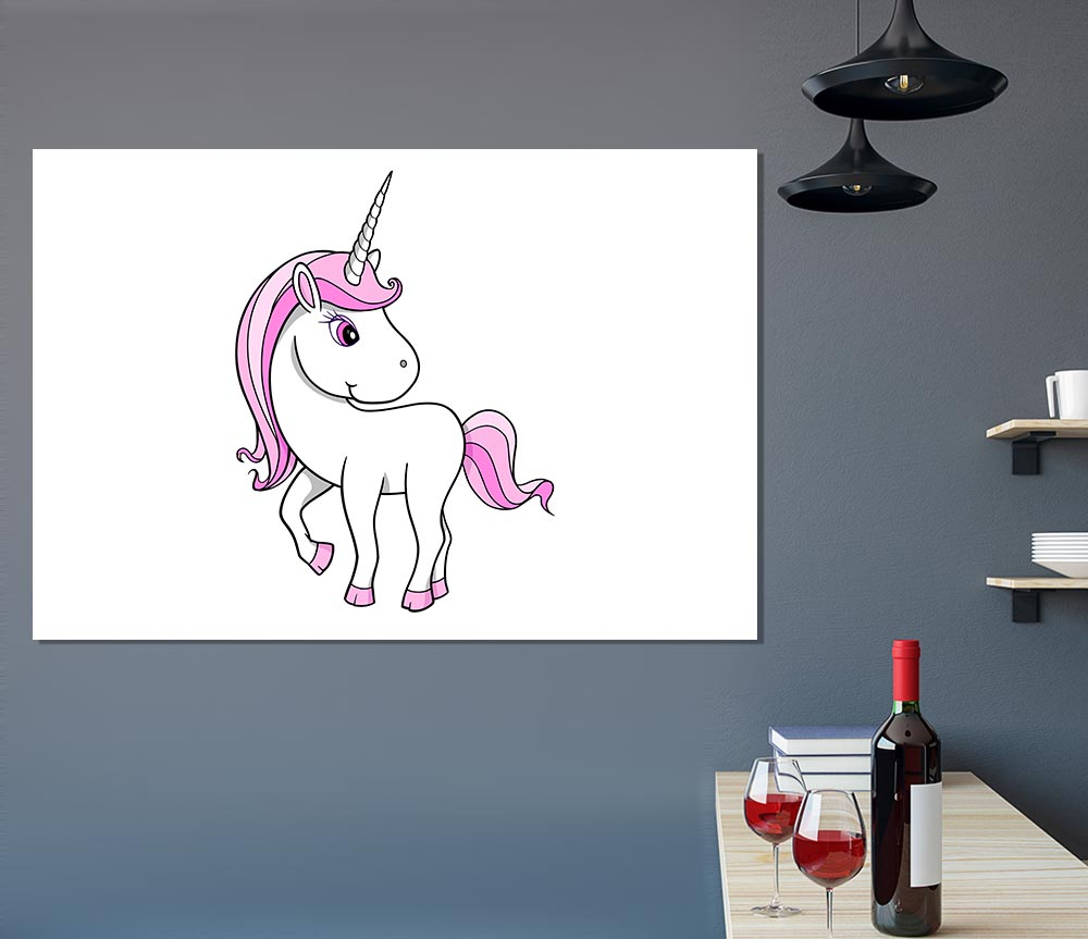 Unicorn Walking White Print Poster Wall Art