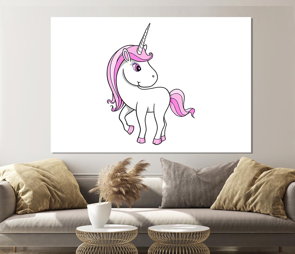 Unicorn Walking White Print Poster Wall Art