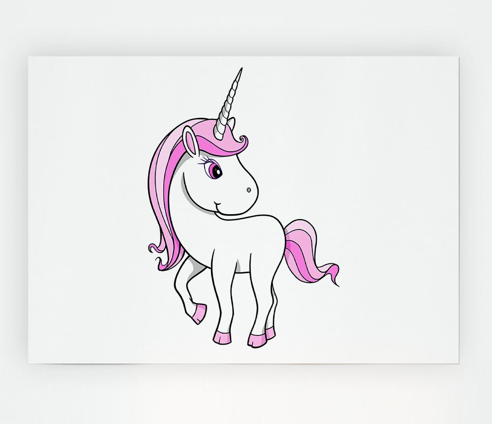 Unicorn Walking White Print Poster Wall Art