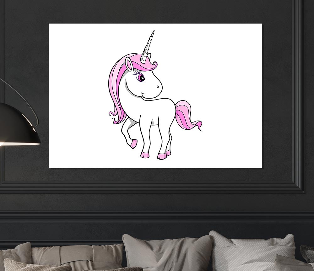 Unicorn Walking White Print Poster Wall Art