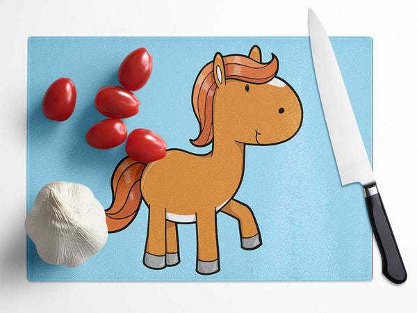 Walking Pony Horse Baby Blue Glass Chopping Board