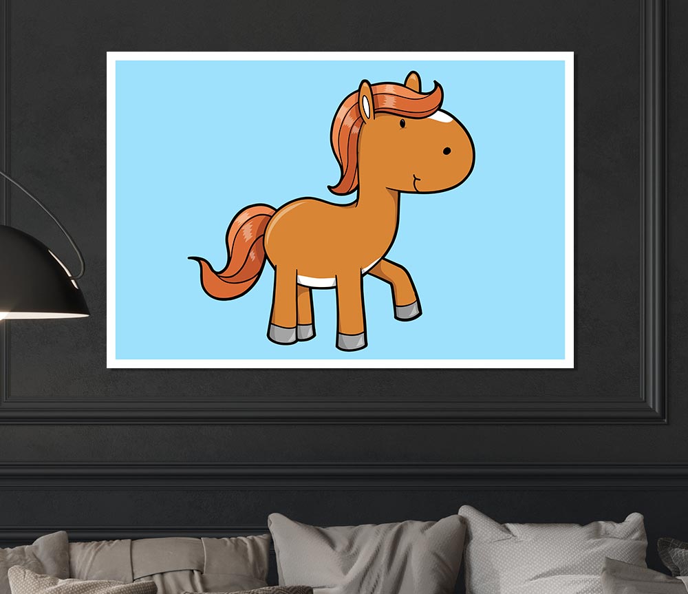 Walking Pony Horse Baby Blue Print Poster Wall Art