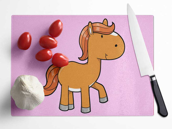 Walking Pony Horse Pink Glass Chopping Board