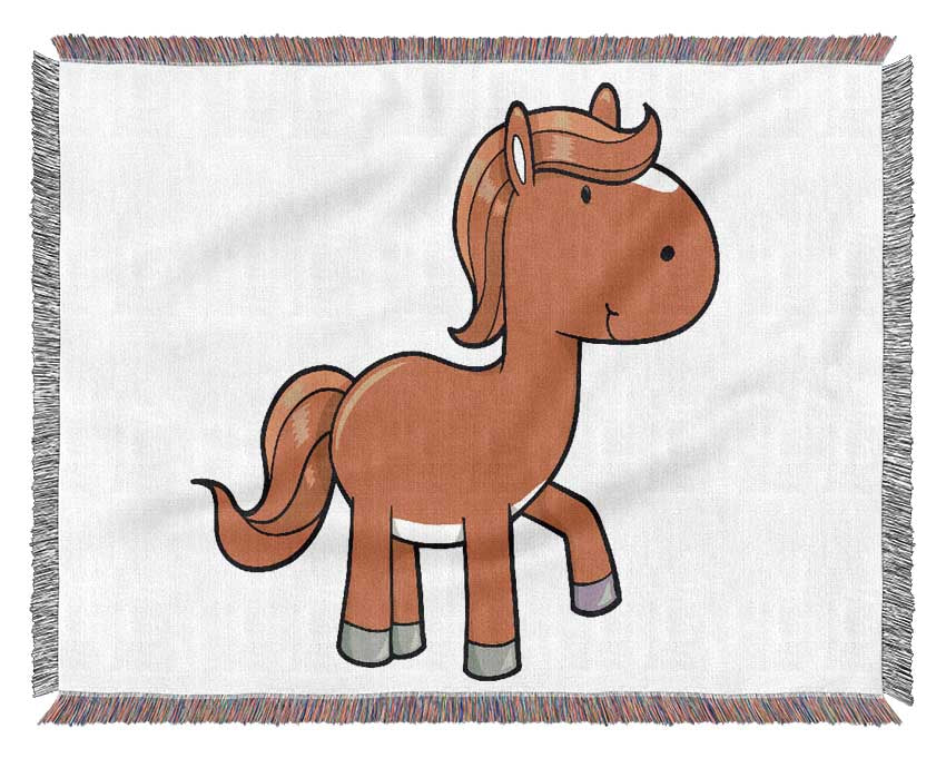 Walking Pony Horse Pink Woven Blanket