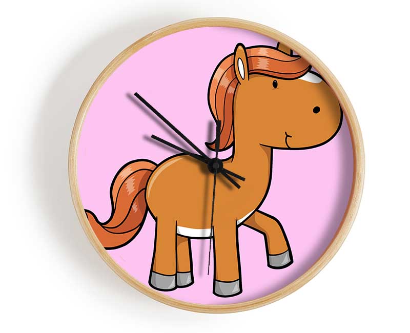 Walking Pony Horse Pink Clock - Wallart-Direct UK