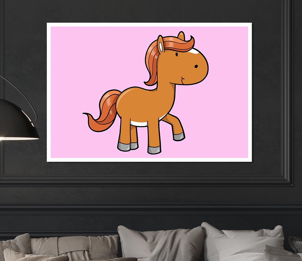 Walking Pony Horse Pink Print Poster Wall Art