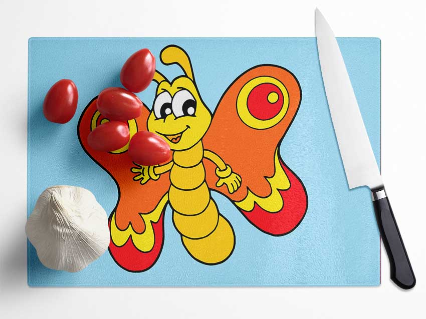 Waving Butterfly Baby Blue Glass Chopping Board