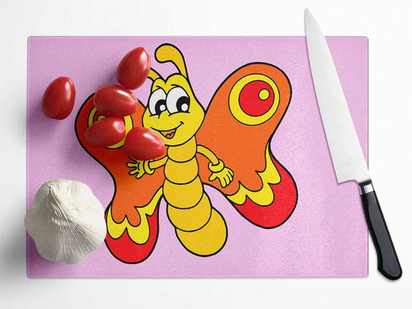 Waving Butterfly Pink Glass Chopping Board