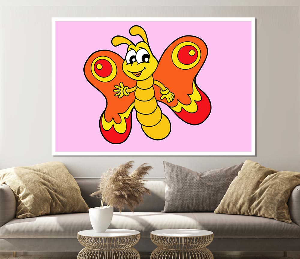 Waving Butterfly Pink Print Poster Wall Art