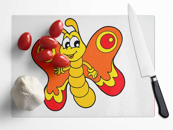 Waving Butterfly White Glass Chopping Board