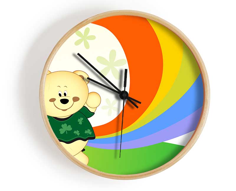 Waving Rainbow Bear Lilac Clock - Wallart-Direct UK