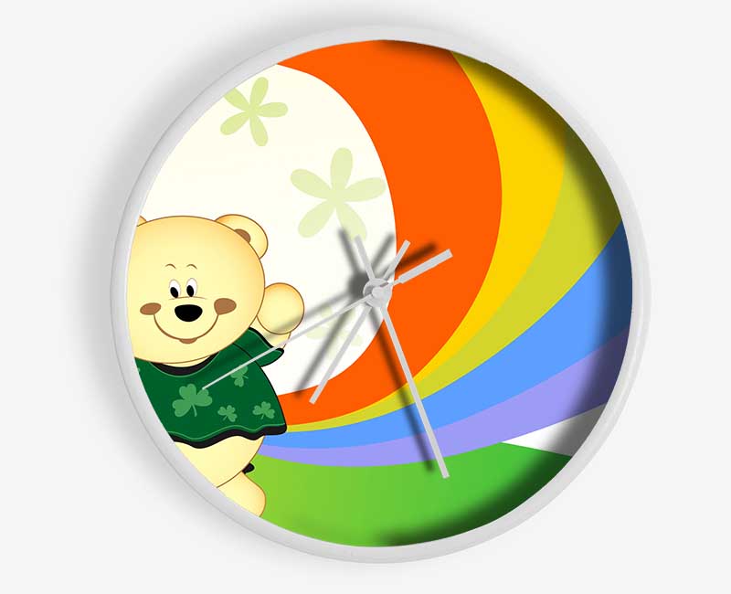 Waving Rainbow Bear Lilac Clock - Wallart-Direct UK