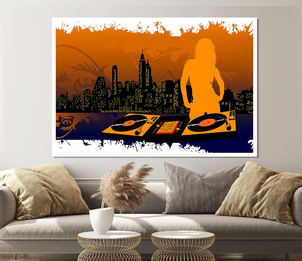 Dj City Babe Orange Print Poster Wall Art