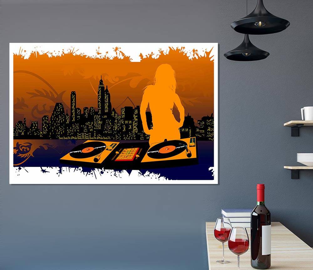 Dj City Babe Orange Print Poster Wall Art