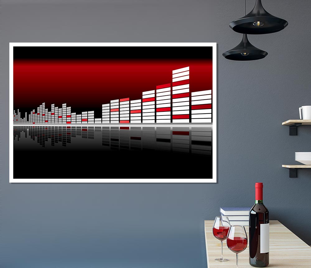 Graphic Equalizer Red Print Poster Wall Art