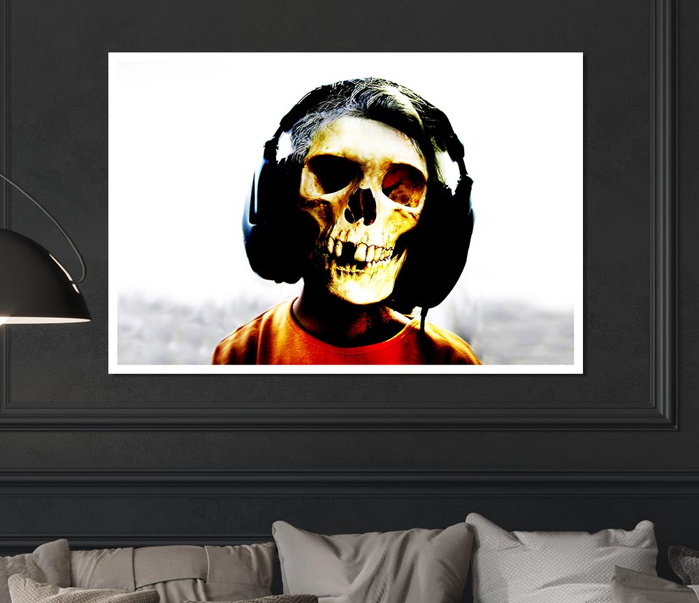 Headphone Skeleton Print Poster Wall Art