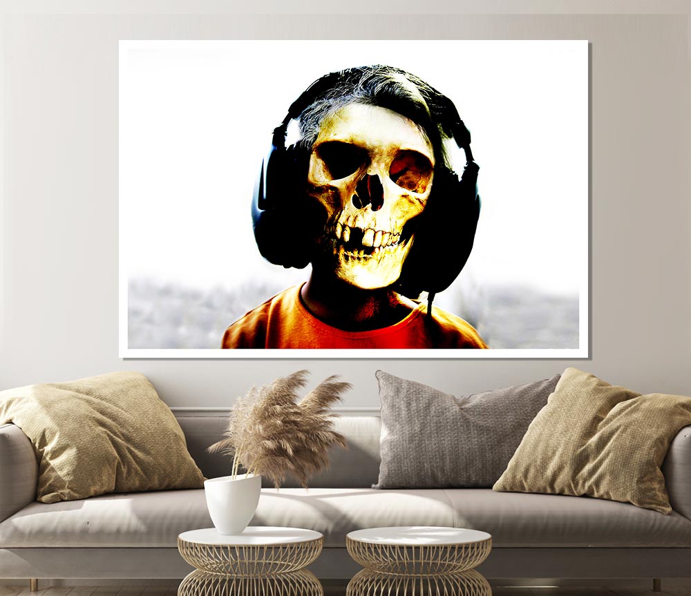 Headphone Skeleton Print Poster Wall Art