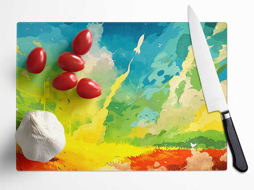 Clouds Multicolour Glass Chopping Board