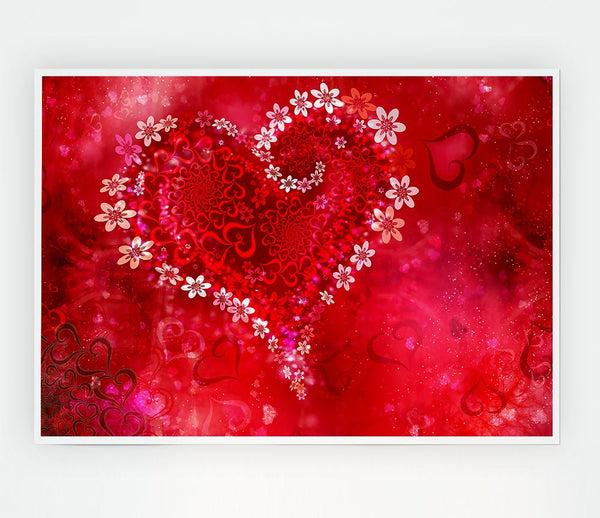 Love Heart Flowers Print Poster Wall Art