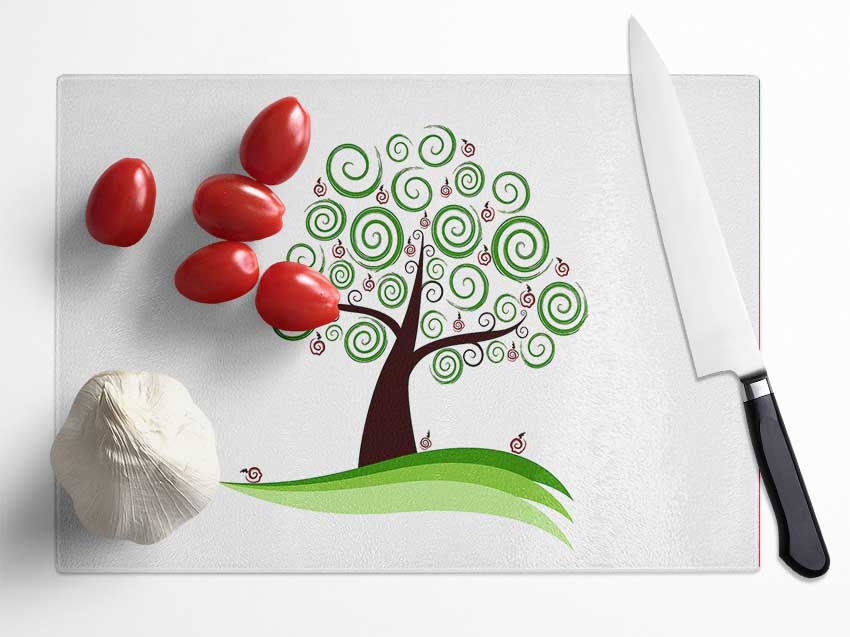 Green Cherry Tree Glass Chopping Board