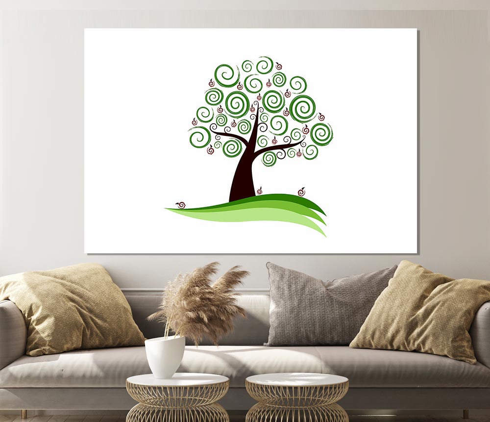 Green Cherry Tree Print Poster Wall Art