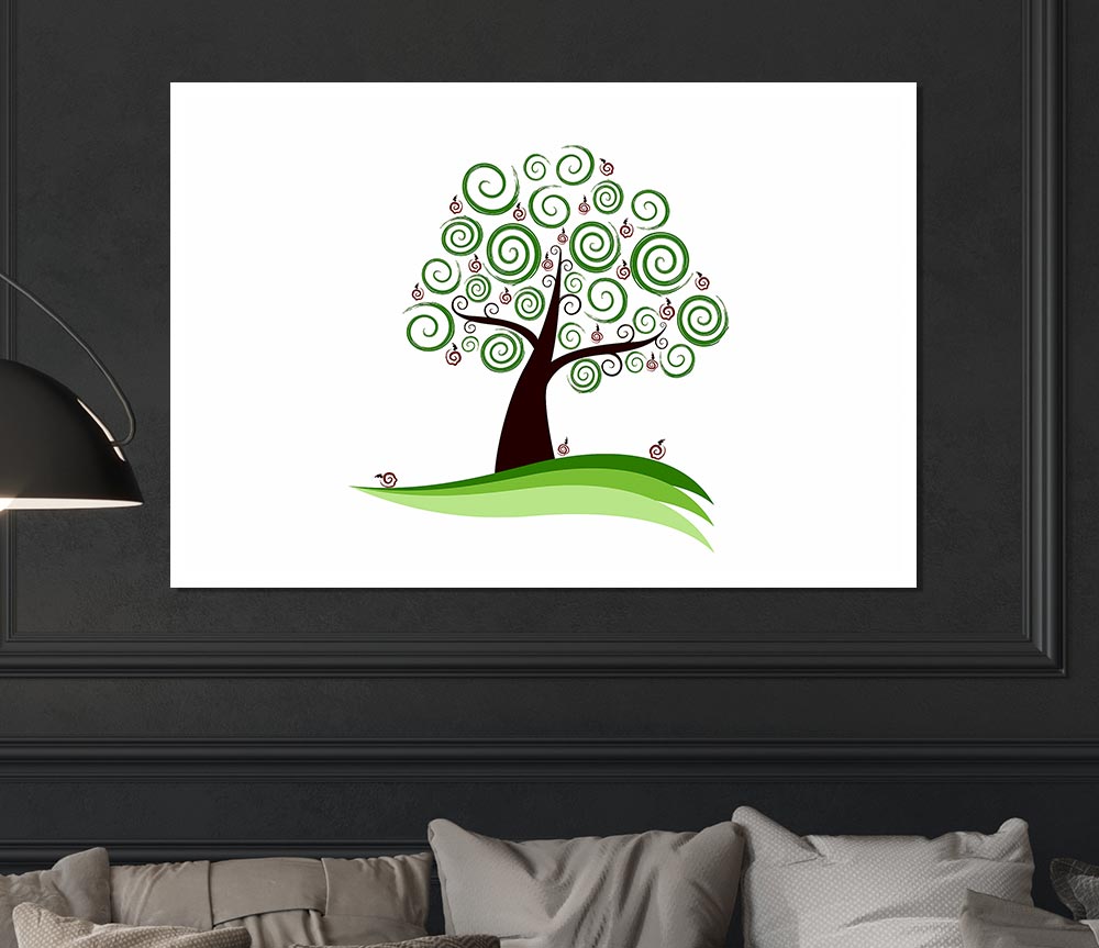 Green Cherry Tree Print Poster Wall Art