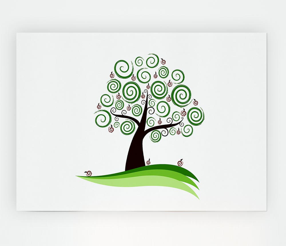 Green Cherry Tree Print Poster Wall Art