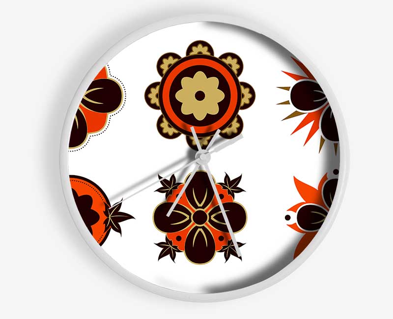 Orange And Brown Flower Heads Clock - Wallart-Direct UK