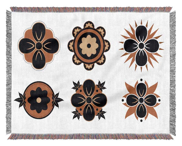 Orange And Brown Flower Heads Woven Blanket