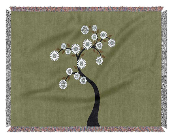 White Flower Tree Woven Blanket