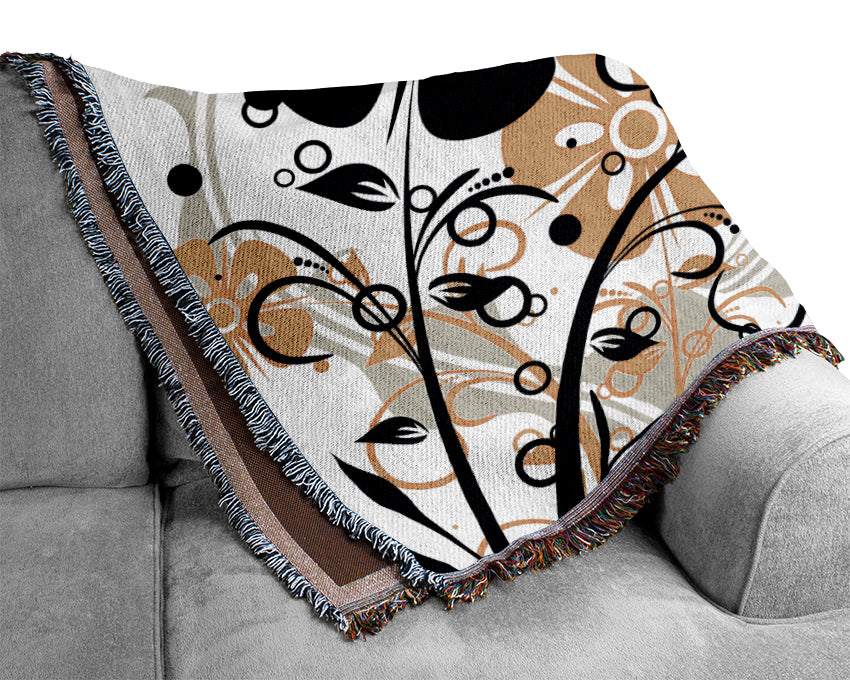 Black Flower Butterfly Woven Blanket