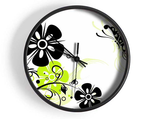 Black Flower Butterfly Clock - Wallart-Direct UK