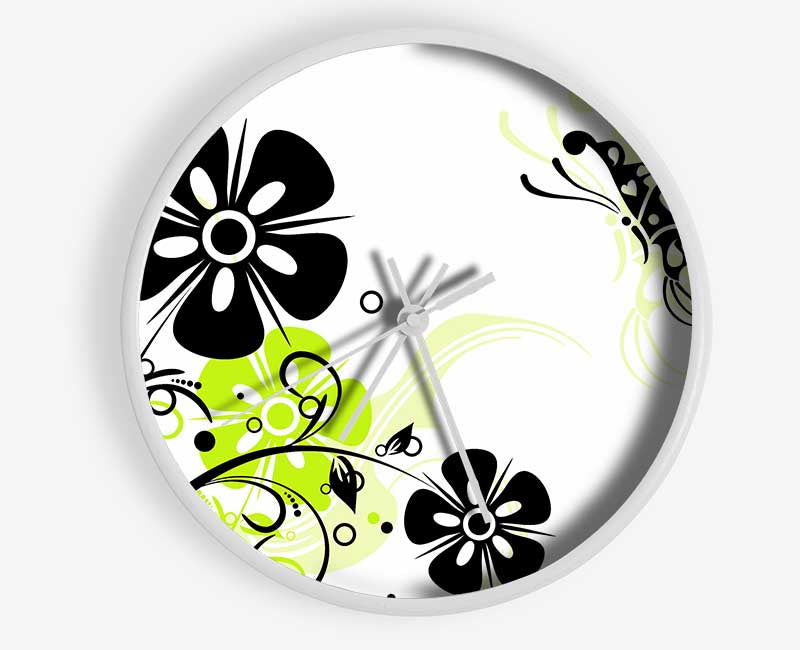 Black Flower Butterfly Clock - Wallart-Direct UK