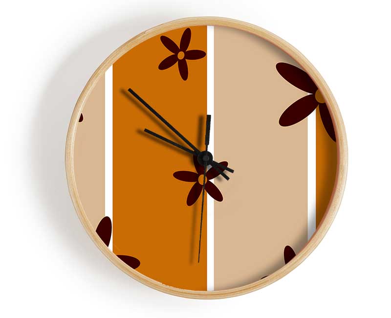 Chocolate Daisy Stripes Clock - Wallart-Direct UK