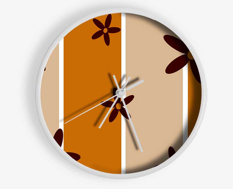 Chocolate Daisy Stripes Clock - Wallart-Direct UK