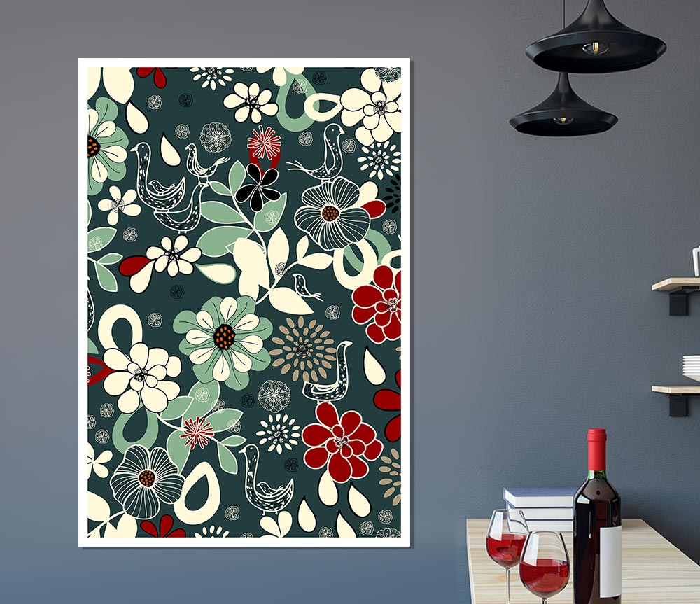 Intertwined Flowers Print Poster Wall Art