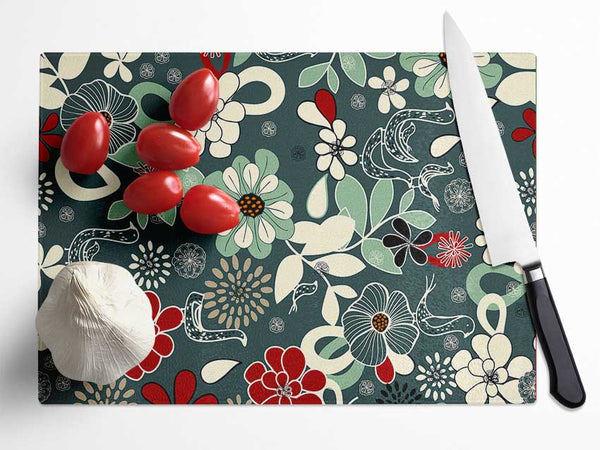 Flowers In Bloom Glass Chopping Board