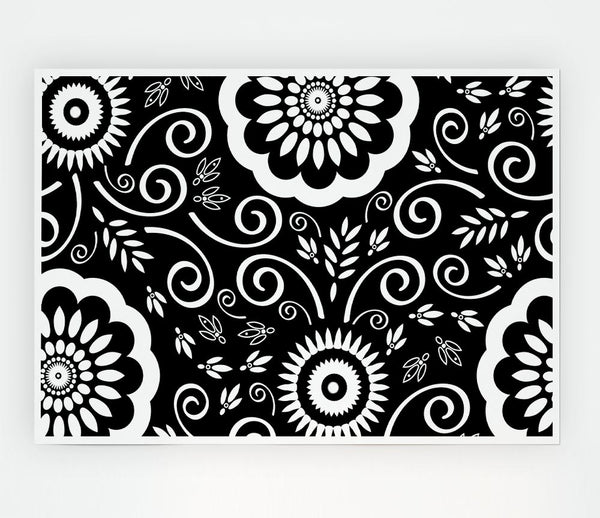 Flock Of Flowers White On Black Print Poster Wall Art