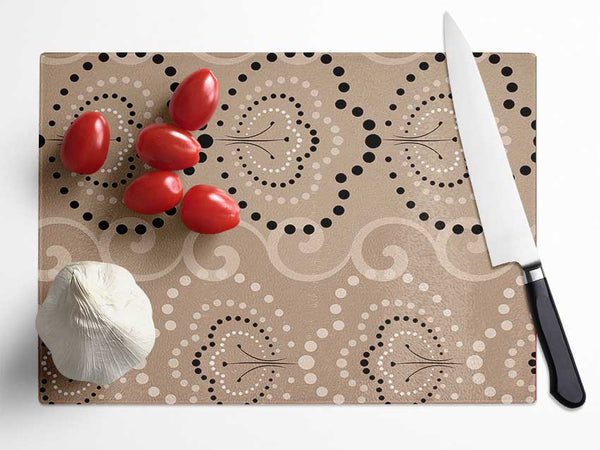 Beige Waves Of Flowers Glass Chopping Board