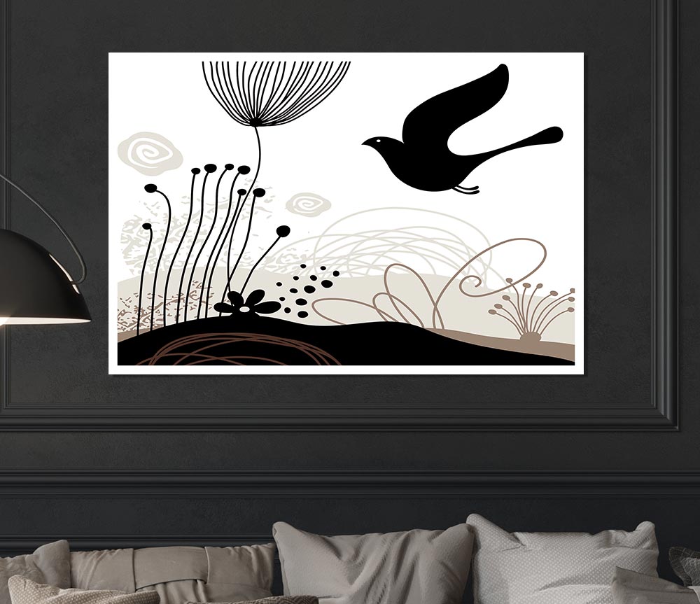 Bird In The Chocolate Garden Print Poster Wall Art